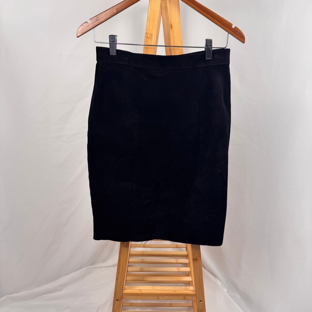 Compagnie Internationale Express Pencil Skirt Women Size 9 Vintage Black Suede